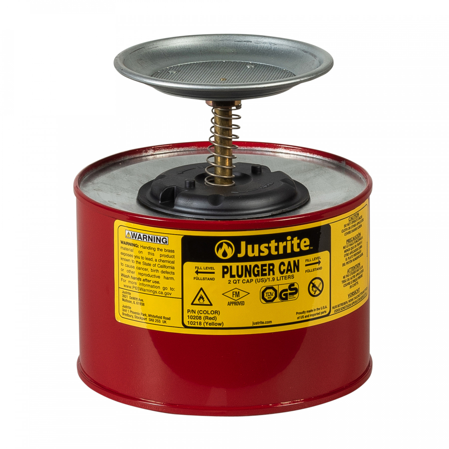 10208_plunger-can-2-qt-red_justrite Sparanfeuchter für brennbare Flüssigkeiten 2 Liter in rot