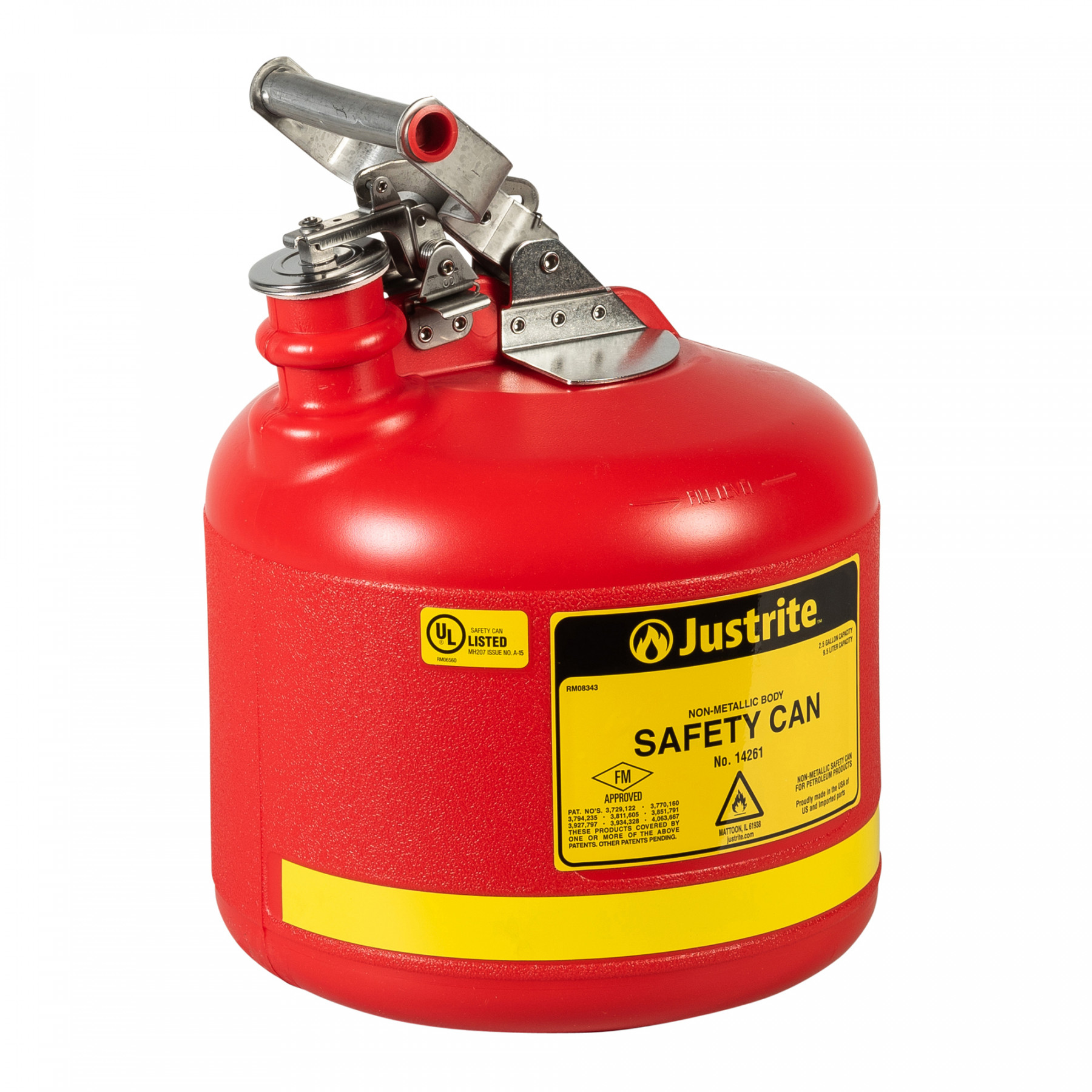 14261_type-1-safety-can-2-5-gallon-red-nonmetallic_justrite HDPE Sicherheitsbehälter Typ I ,9 Liter rot für brennbare Flüssigkeiten