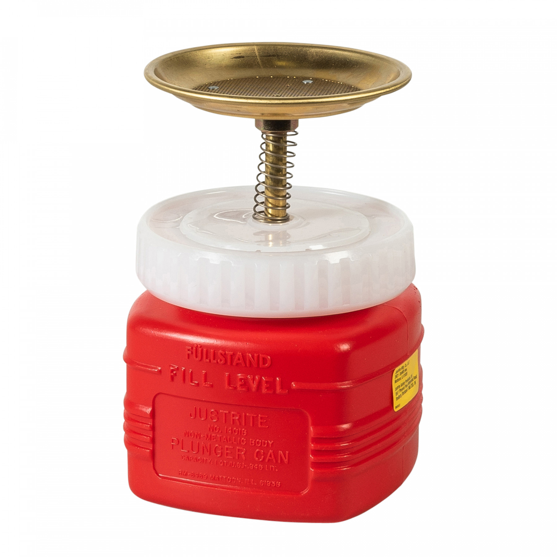 14018_plunger-can-1-qt-red_justrite Sparanfeuchter für brennbare Flüssigkeiten, PE, 1 Liter