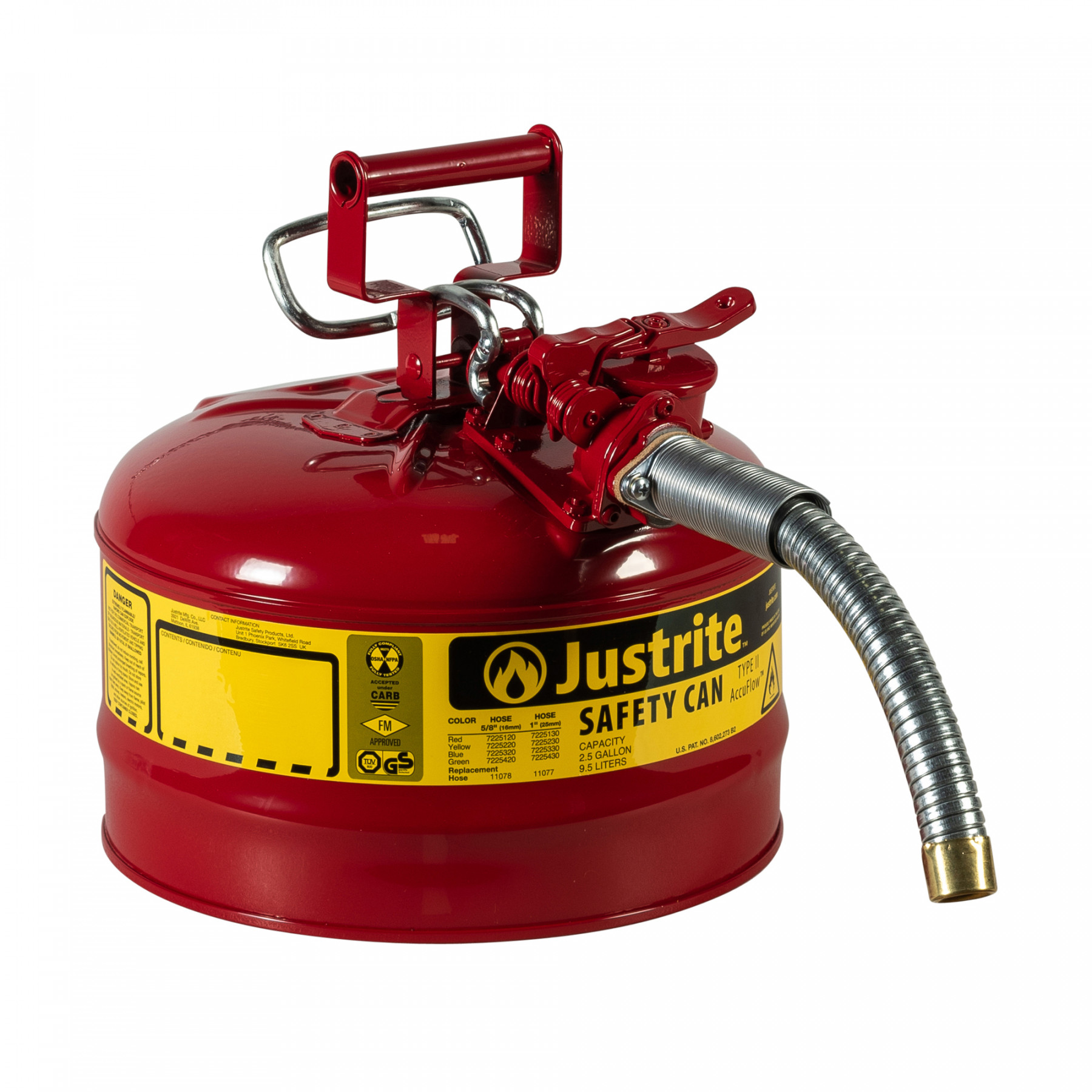 Sicherheitsbehälter Typ II AccuFlow 9 Liter rot, mit Metallschlauch, für brennbare Flüsssigkeiten