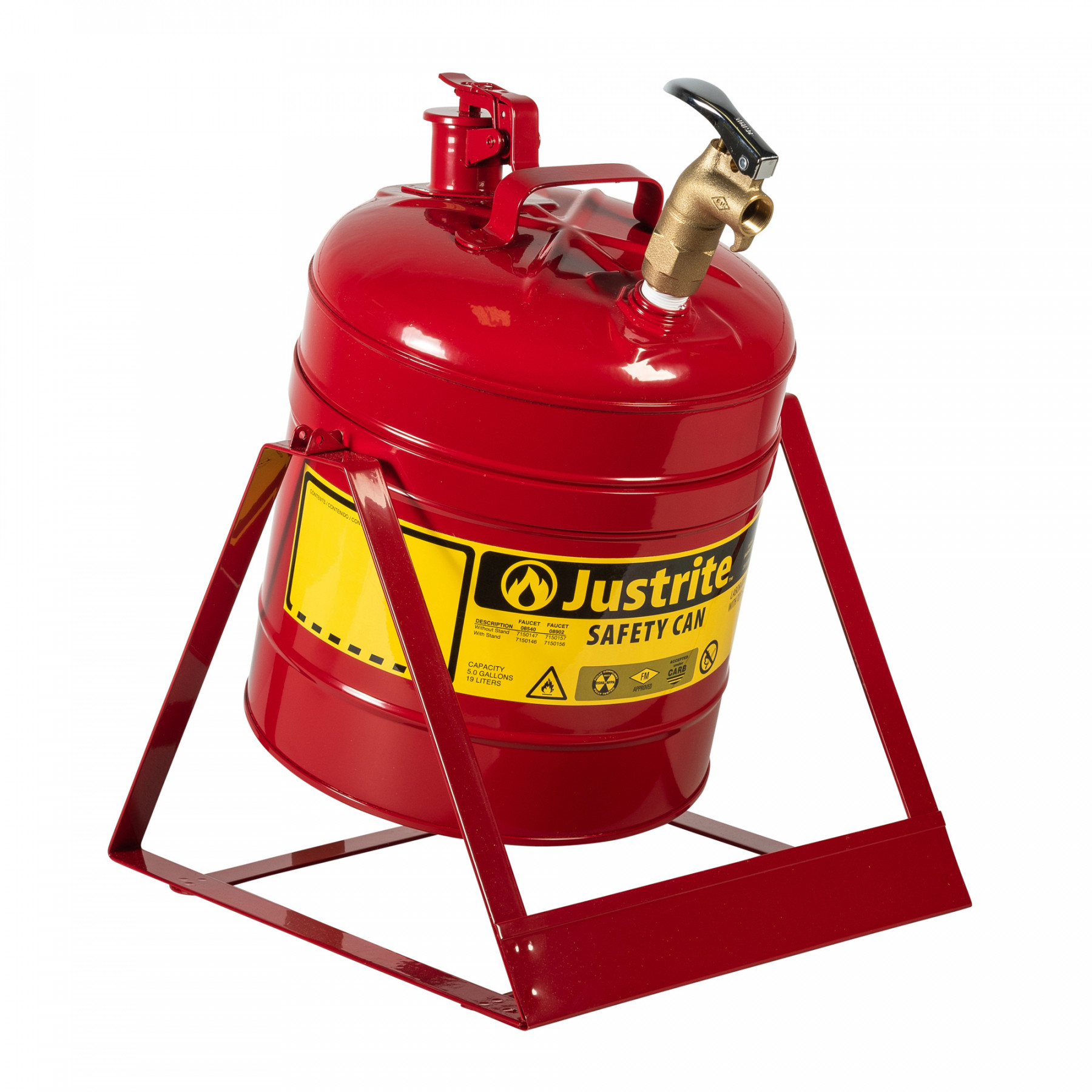 7150156_type-1-safety-can-5-gallon-red-with-tilt-stand-justrite Typ I Stahlkipp-Sicherheitsbehälter mit Ständer, 19 Liter, mit oberen Zapferhan, rot