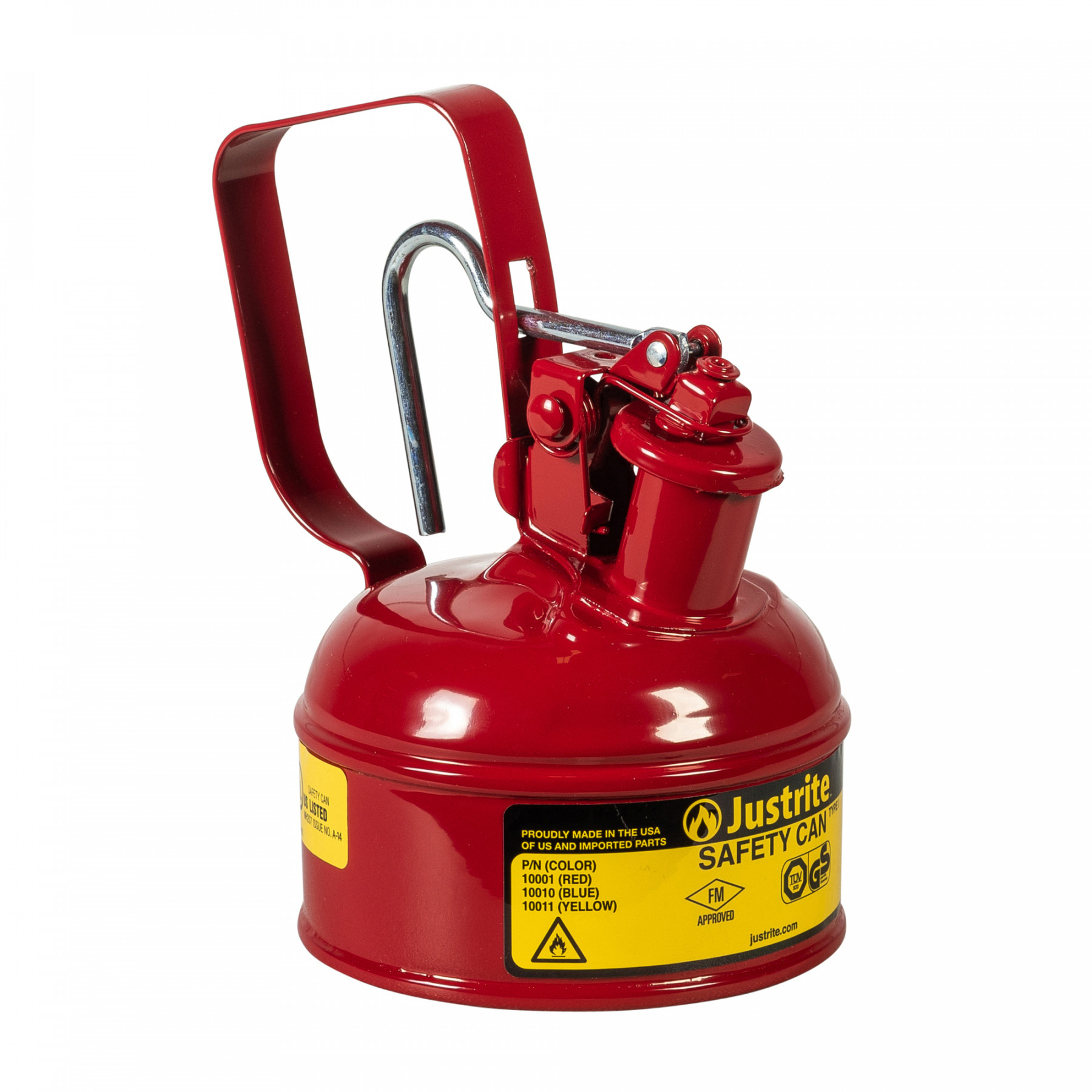 10001_type-1-safety-can-1-pt-red_justrite_1 Sicherheitsbehälter Typ I, mit Griffbetätigung für brennbare Flüssigkeiten, 1 Pt. Liter in rot