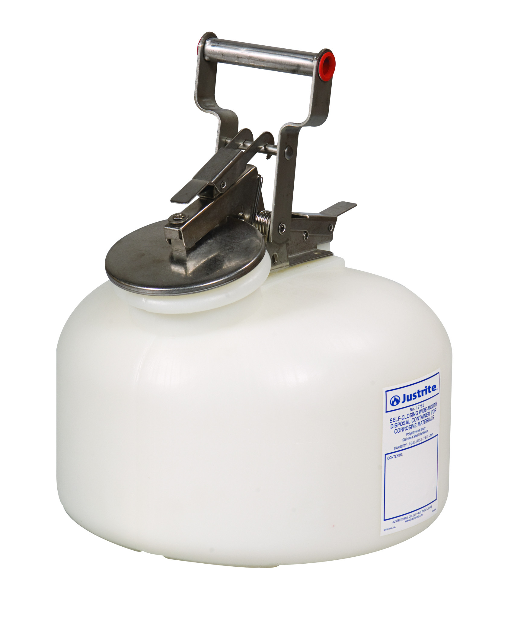 12762_safety-container-2-gallon-white_justrite Selbstschließende Behälter für nicht brennbare Korrosionsmittel 8 Liter