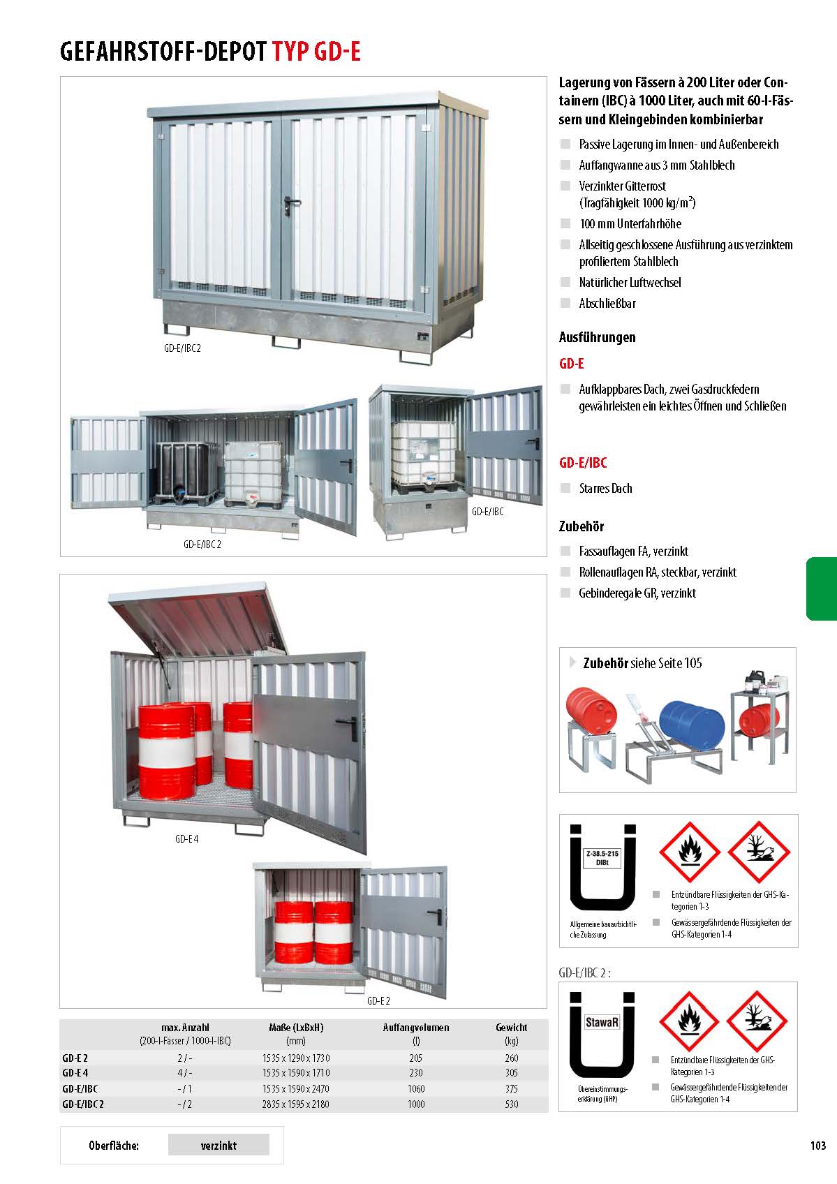 Gefahrstoff-Depot mit Auffangwannen für 2 Fässer