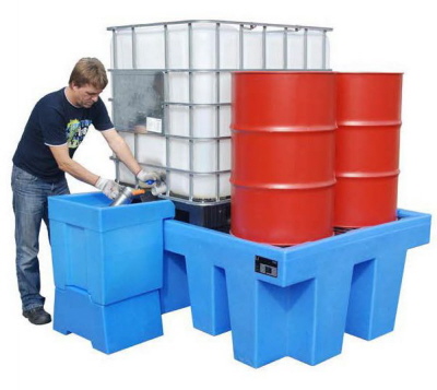 WP-PE-1_11-mit-Vorsatzbehaelter-VB-1 Abfüllhilfe für Auffangwanne VB1 für (WP-PE 1/11)