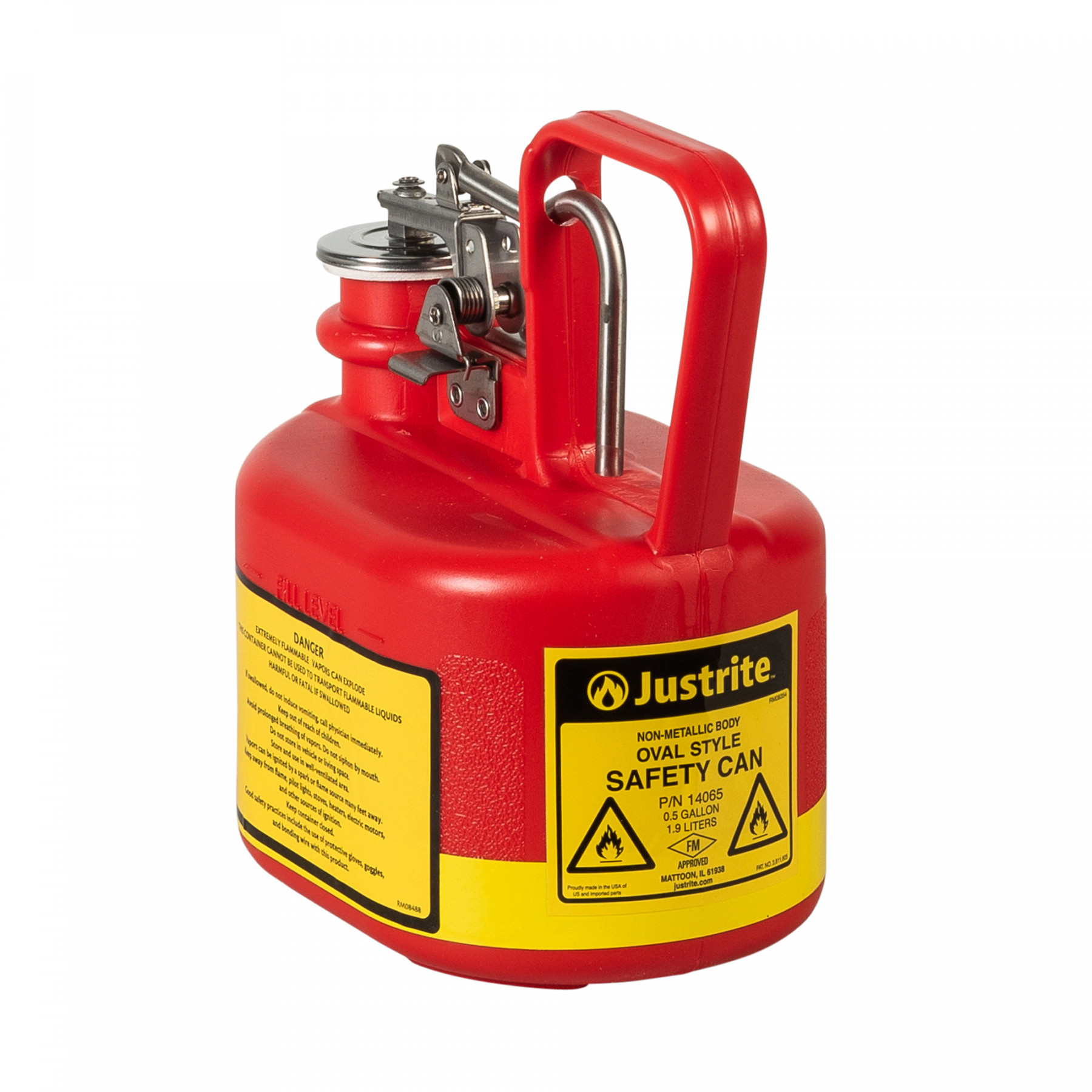 14065_safety-can-0-5-gallon-red_justrite_1 HDPE Sicherheitsbehälter Typ I, 2 Liter in rot für brennbare Flüsssigkeiten