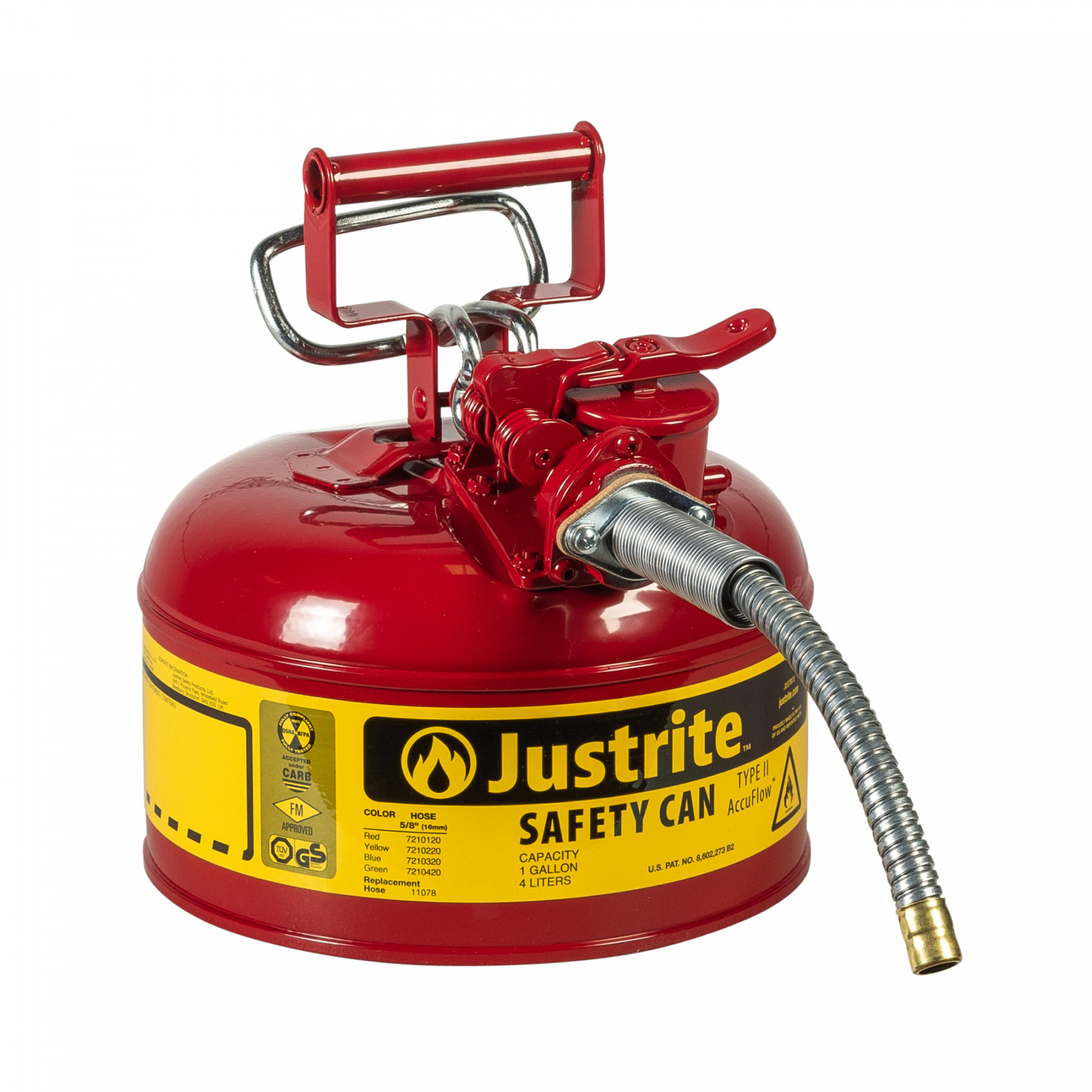 Sicherheitsbehälter Typ II AccuFlow 4 Liter rot, mit Metallschlauch, für brennbare Flüsssigkeiten