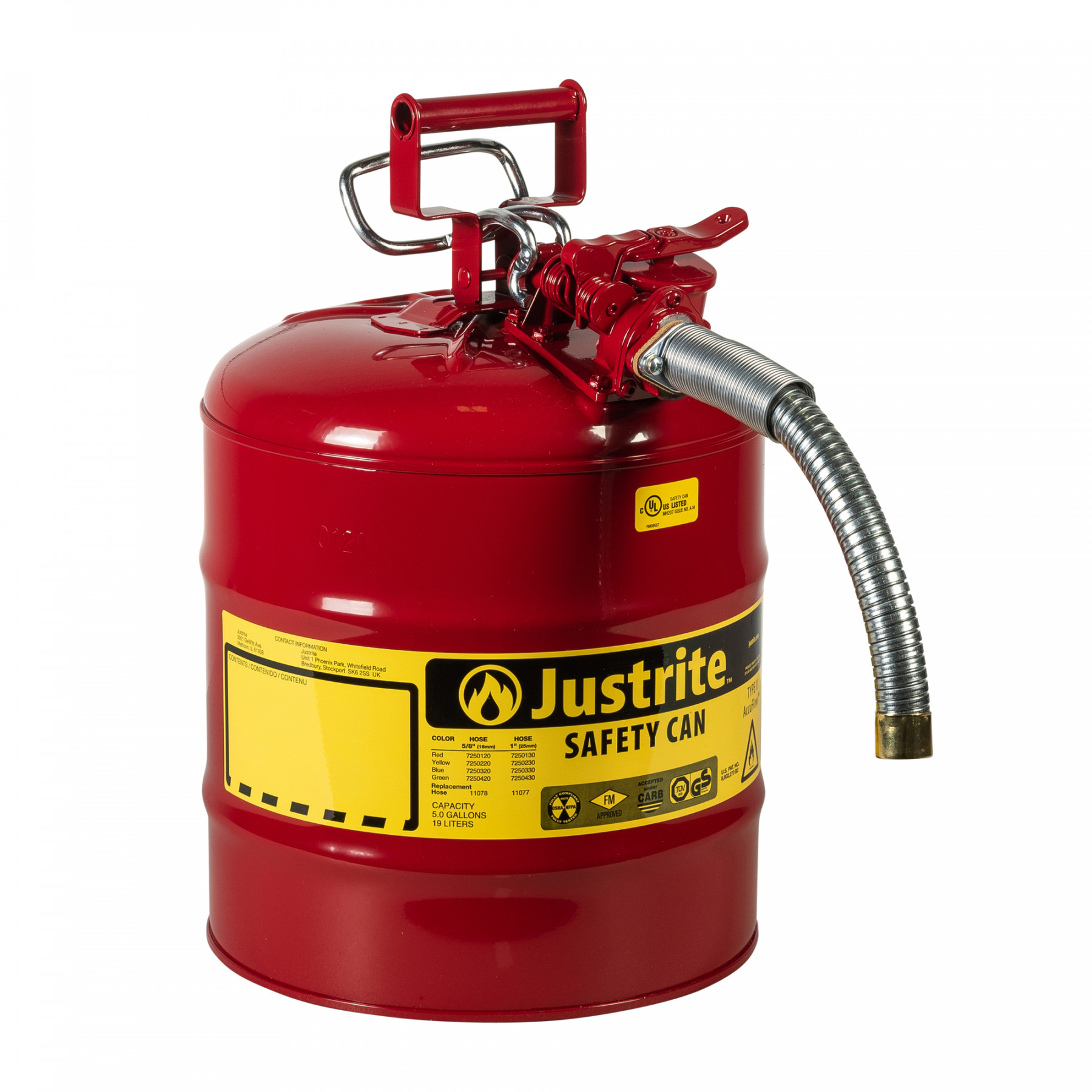 Sicherheitsbehälter Typ II AccuFlow 19 Liter rot, mit Metallschlauch, für brennbare Flüsssigkeiten