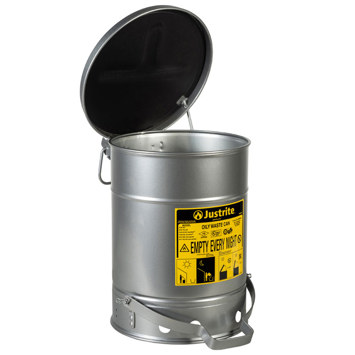 Sicherheits-Abfallbehälter für brennbare Stoffe, 53 Liter, SoundGard in silber