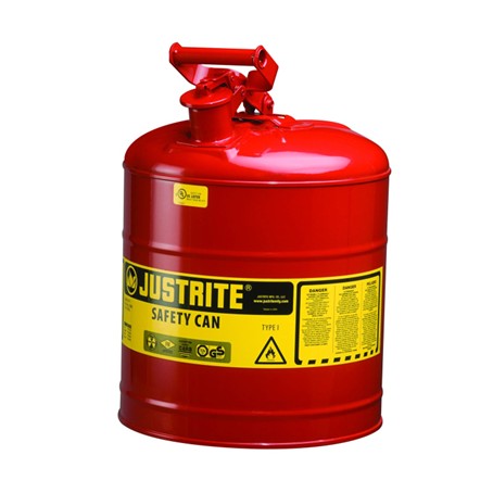 Sicherheitsbehälter Typ I, für brennbare Flüssigkeiten, 9,5 Liter mit Trichter in rot, mit Schwinggriff