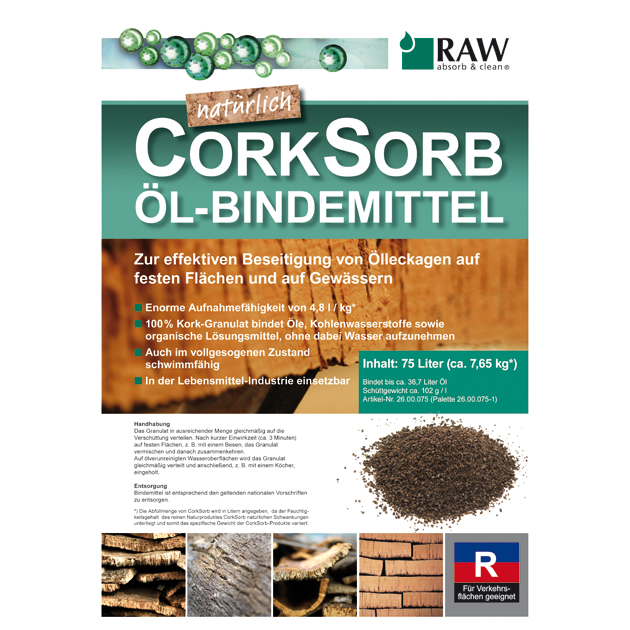 Ölbindemittel Cork Sorb, Typ I, II und III R, Oil-Only, 24 x 75 l Sack auf Palette