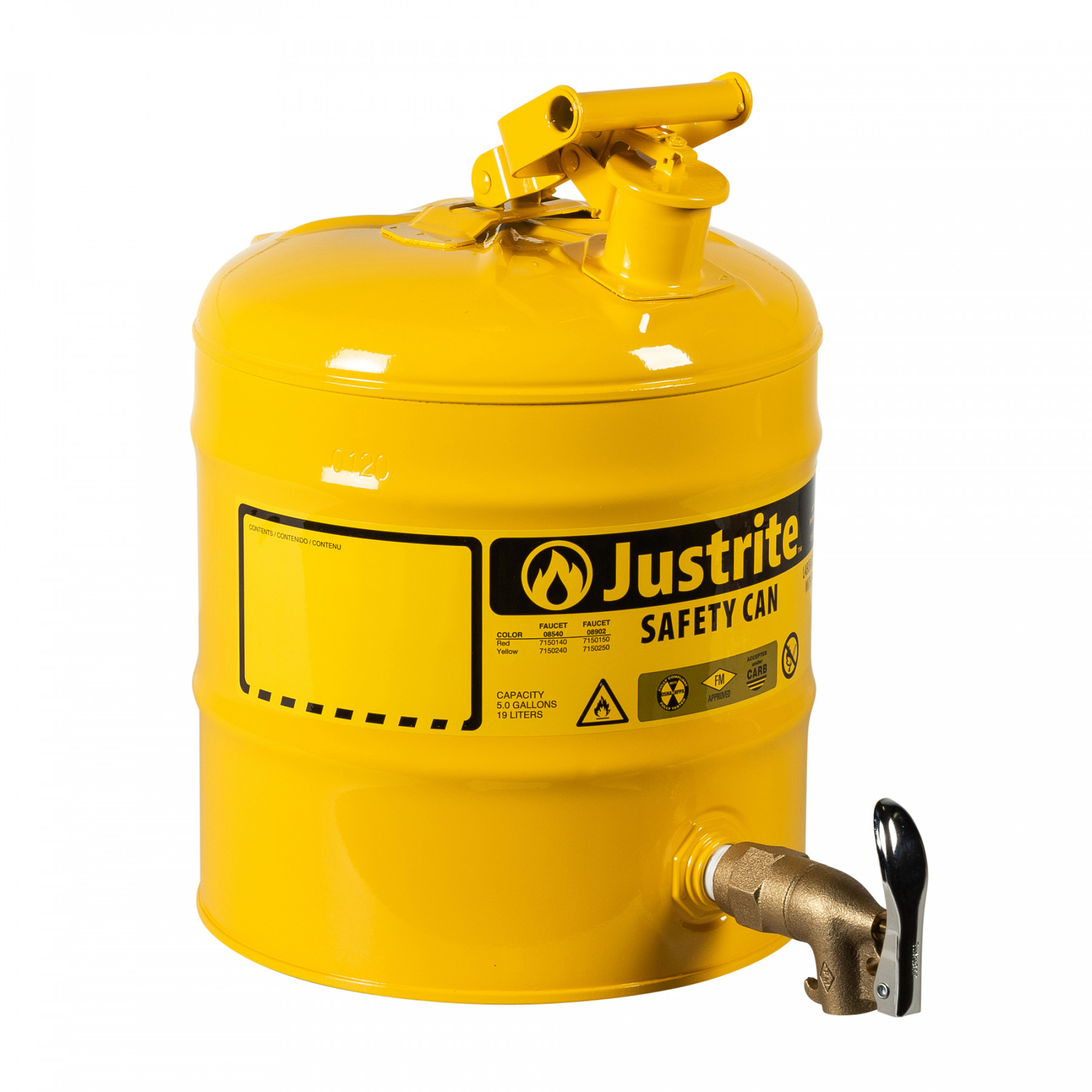 7150250_type-1-safety-can-5-gallon-yellow_justrite_1 Sicherheitsstahlbehälter zum Ab- und Umfüllen von brennbaren Flüssigkeiten 19 Liter gelb