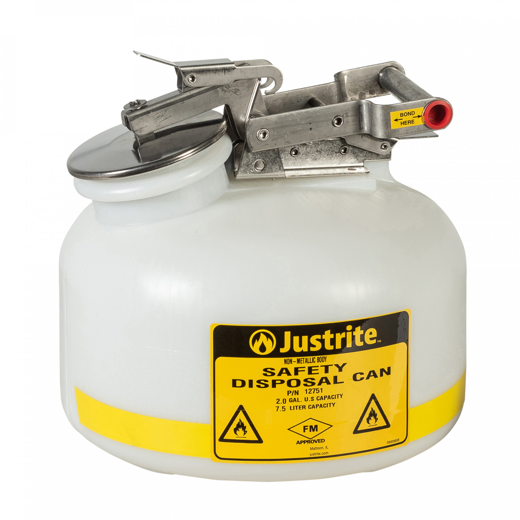 12751_disposal-can-2-gallon-white_justrite_1 HDPE Sicherheits-Abfallbehälter 8 Liter , transparent für brennbare Flüssigkeiten