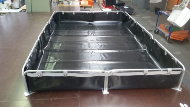 Befahrbare Auffangwanne mit Bügelsystem