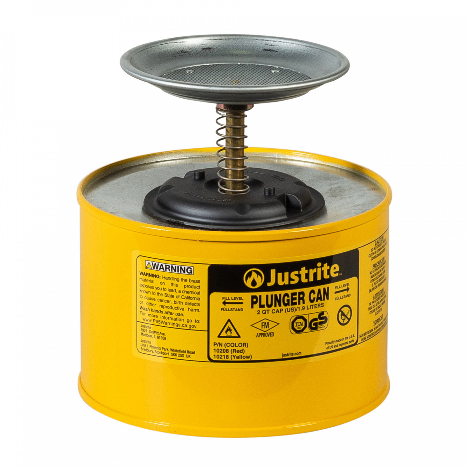 10218_plunger-can-2-qt-yellow_justrite_1 Sparanfeuchter für brennbare Flüssigkeiten 2 Liter in gelb
